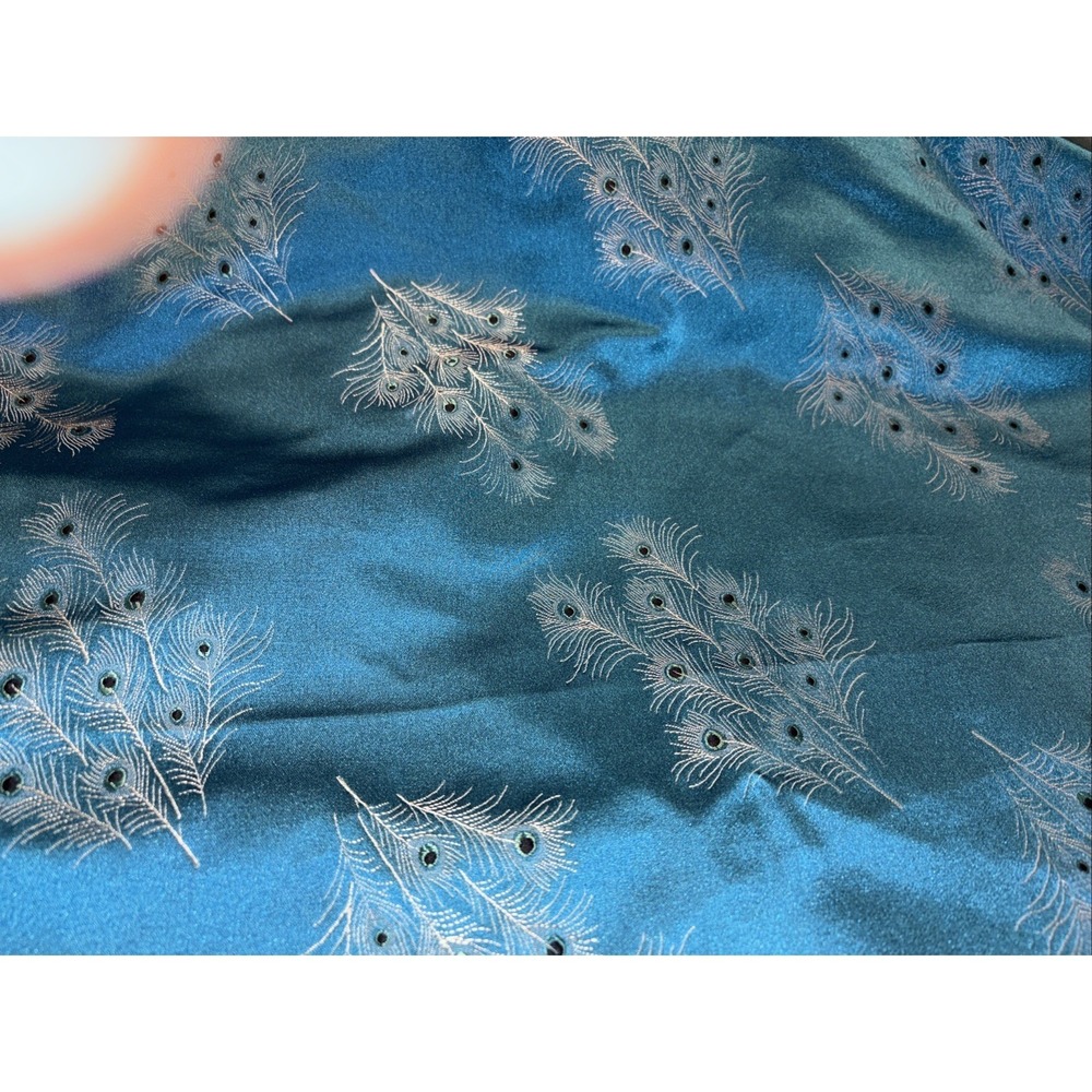 Blue Peacock Feather Brocade Fabric 29in Wide Rayon Viscose Material by Yard